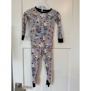 Little Sleepies Pirate Map Lunaluxe Bamboo Viscose Pajama Set Kids 2T Gray